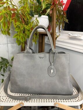 ROOTS Canada Soft Blue Royal Mont Tribe Leather Satchel Tote Crossbody Bag